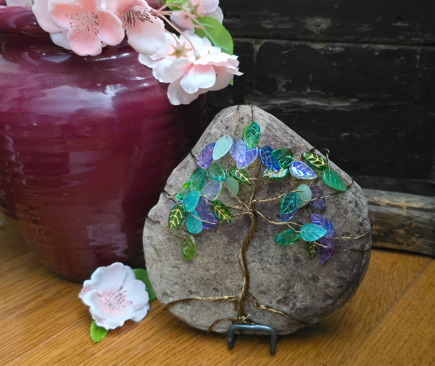 Iridescent Branches: Wrapped Basalt Rock, Zen Stone