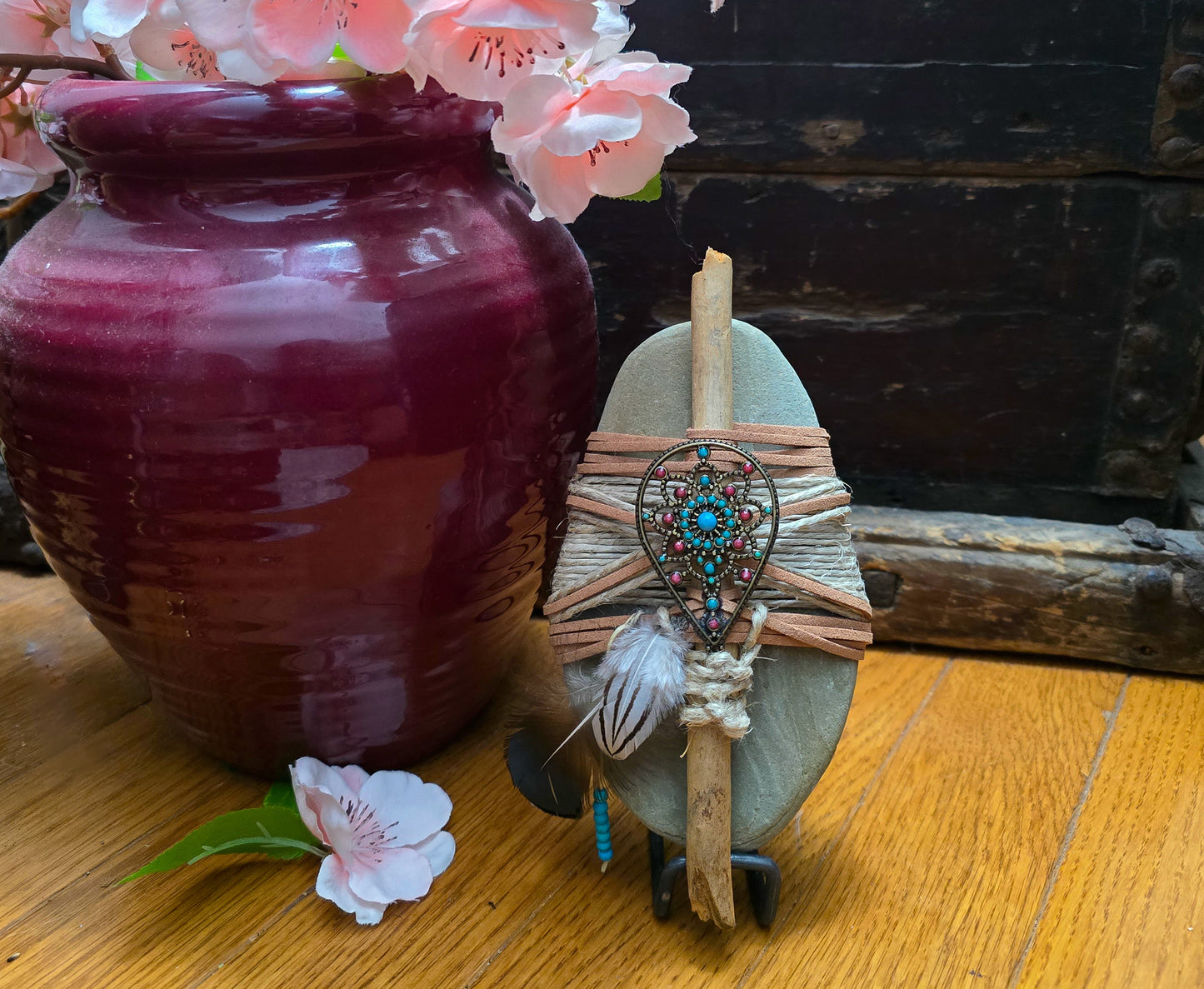 Tribal Spirit: Wrapped Basalt Rock, Zen Stone