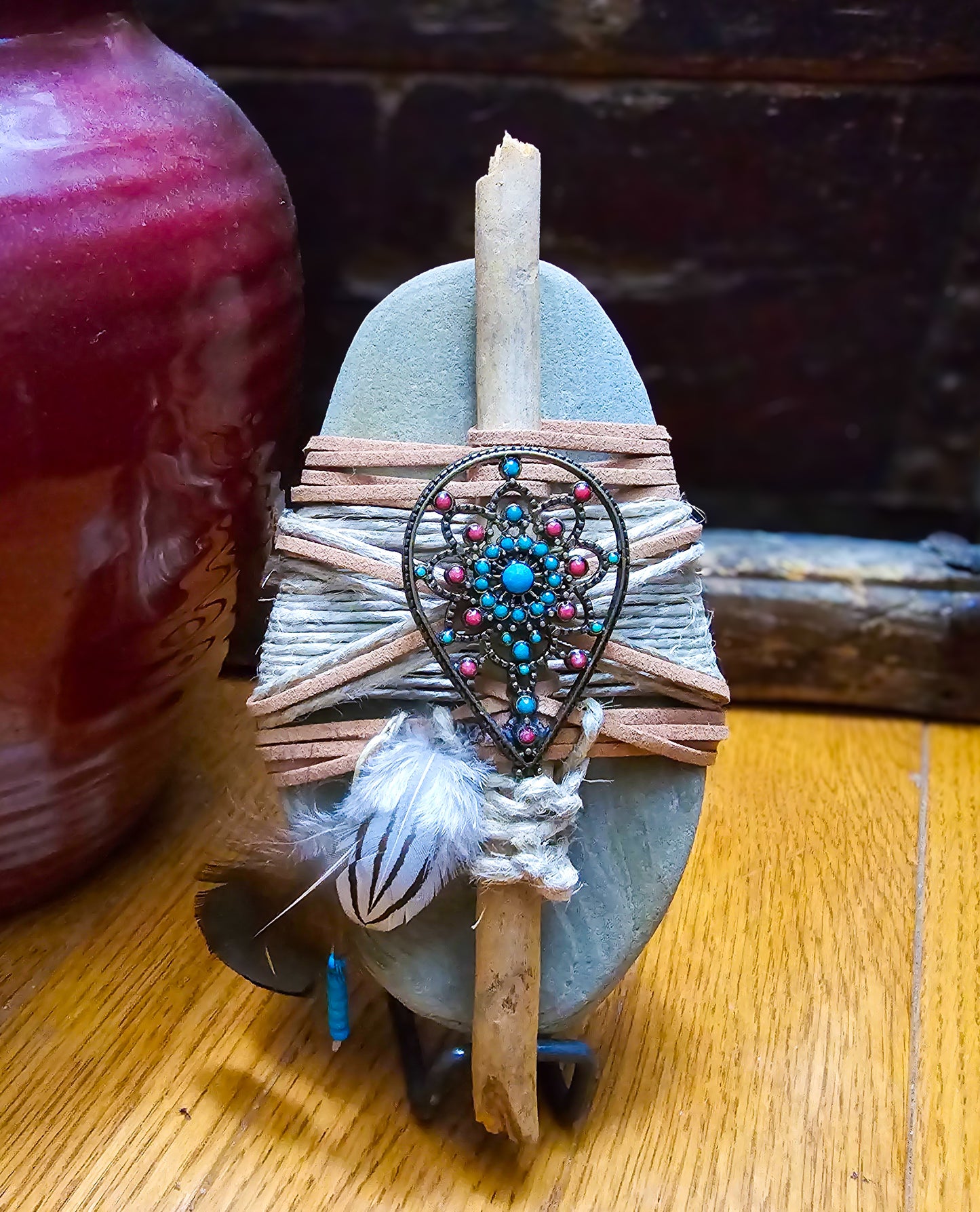Tribal Spirit: Wrapped Basalt Rock, Zen Stone
