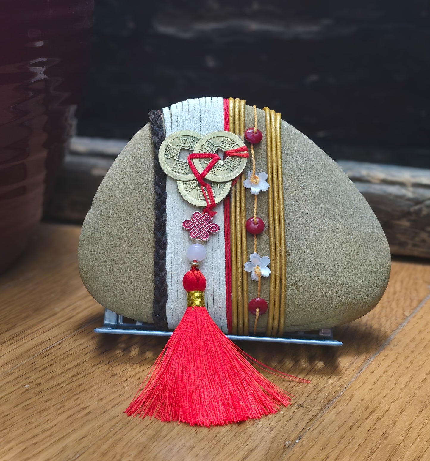Lucky New Year: Wrapped Sandstone Rock, Zen Stone