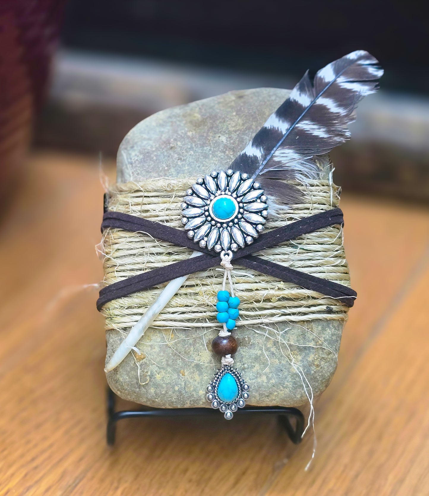 Tribal Twine: Wrapped Sandstone Rock, Zen Stone