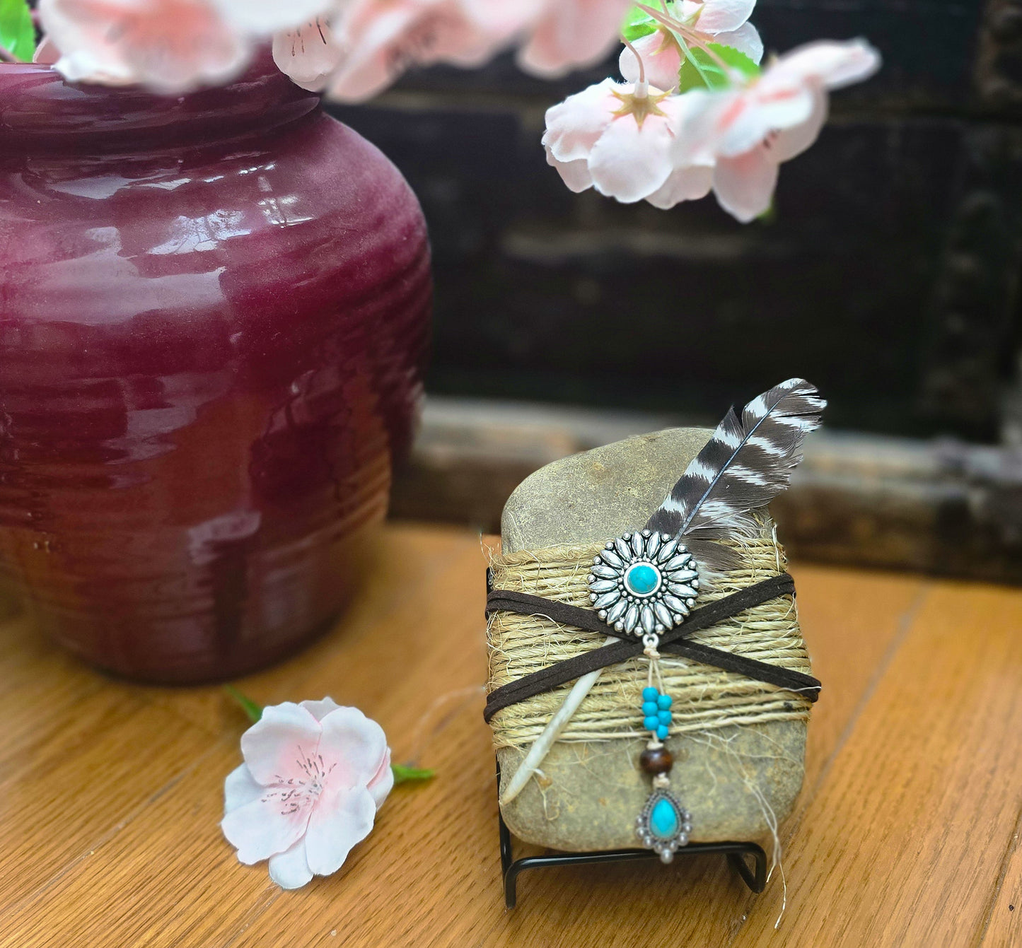 Tribal Twine: Wrapped Sandstone Rock, Zen Stone