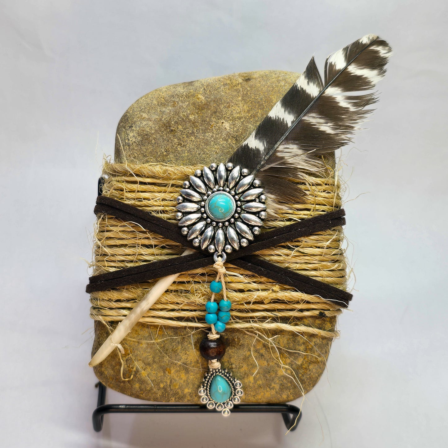 Tribal Twine: Wrapped Sandstone Rock, Zen Stone