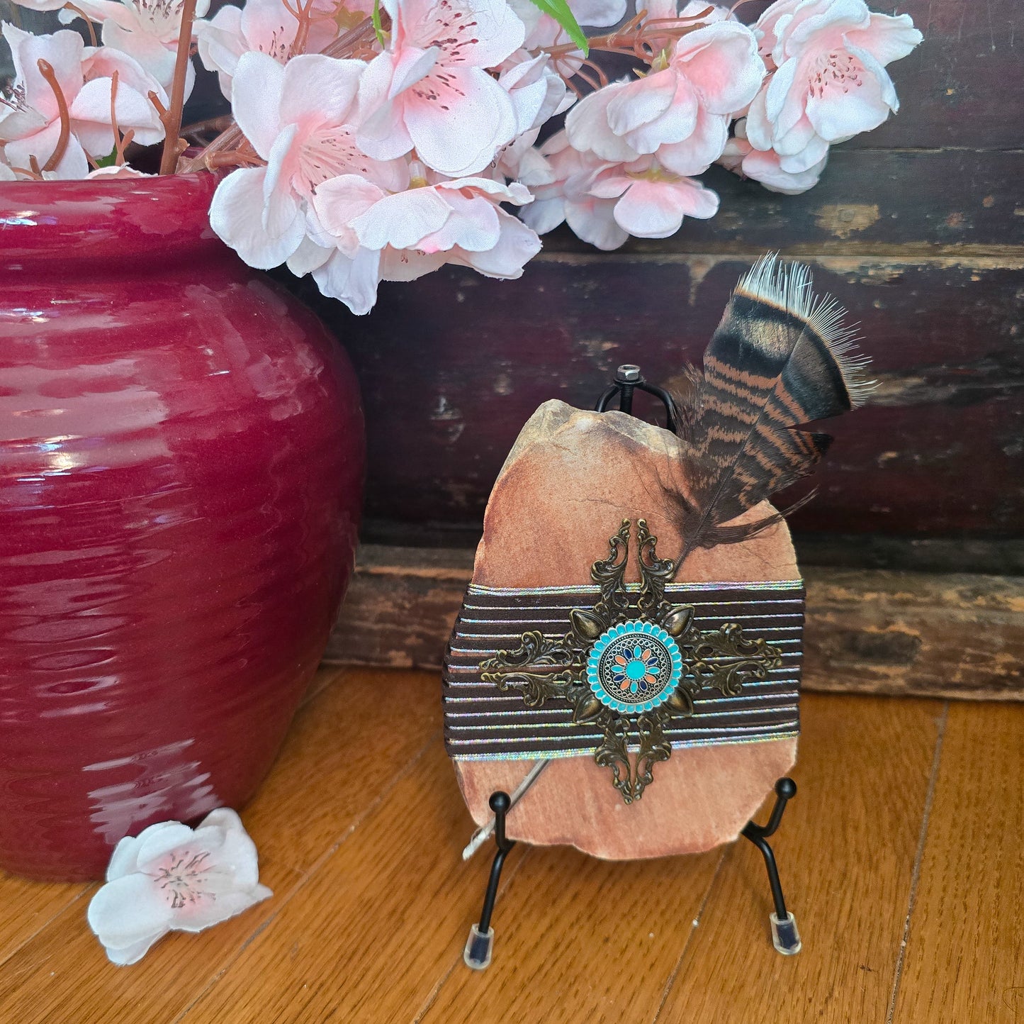 Bohemian Flair: Wrapped Sandstone Rock Slab, Zen Stone