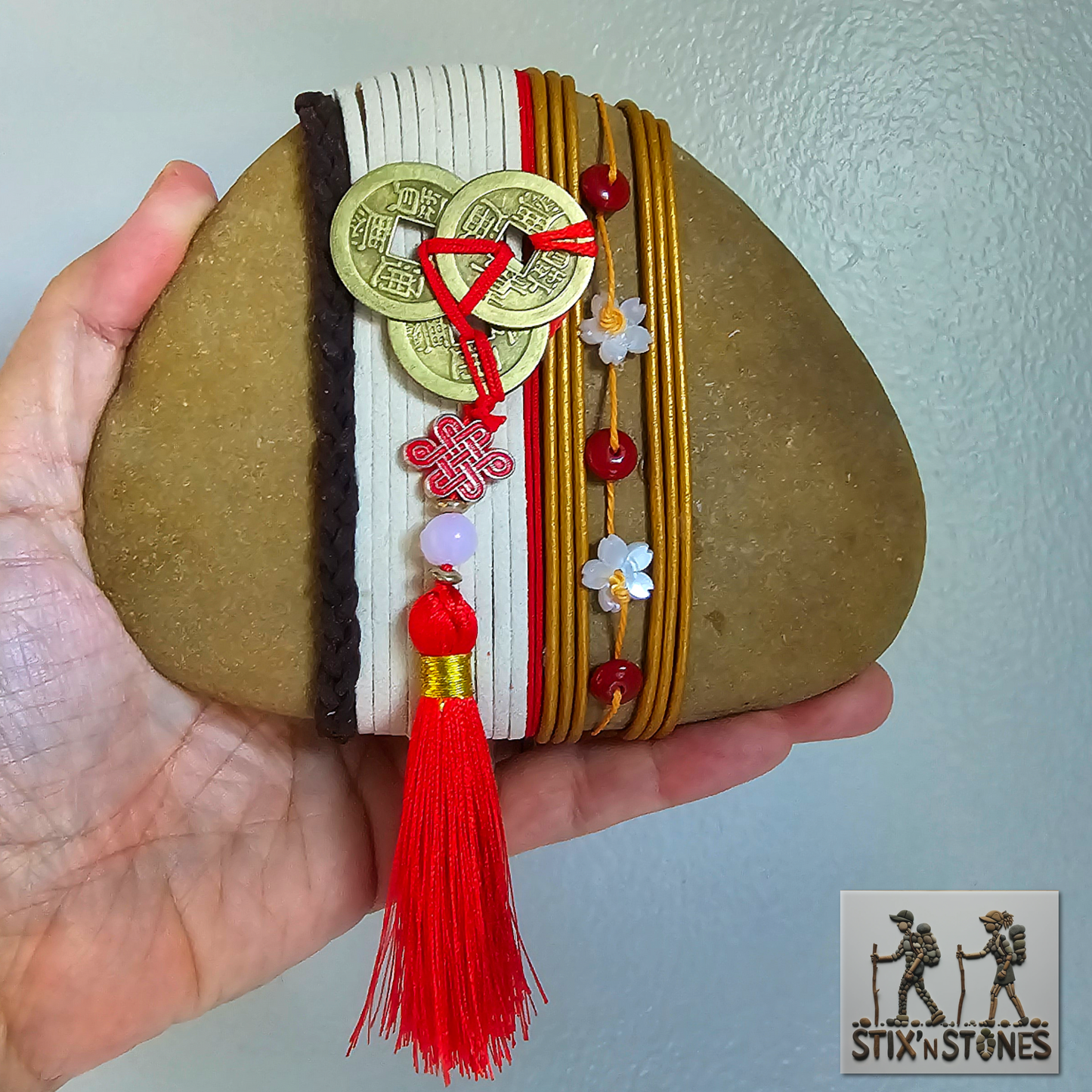Lucky New Year: Wrapped Sandstone Rock, Zen Stone