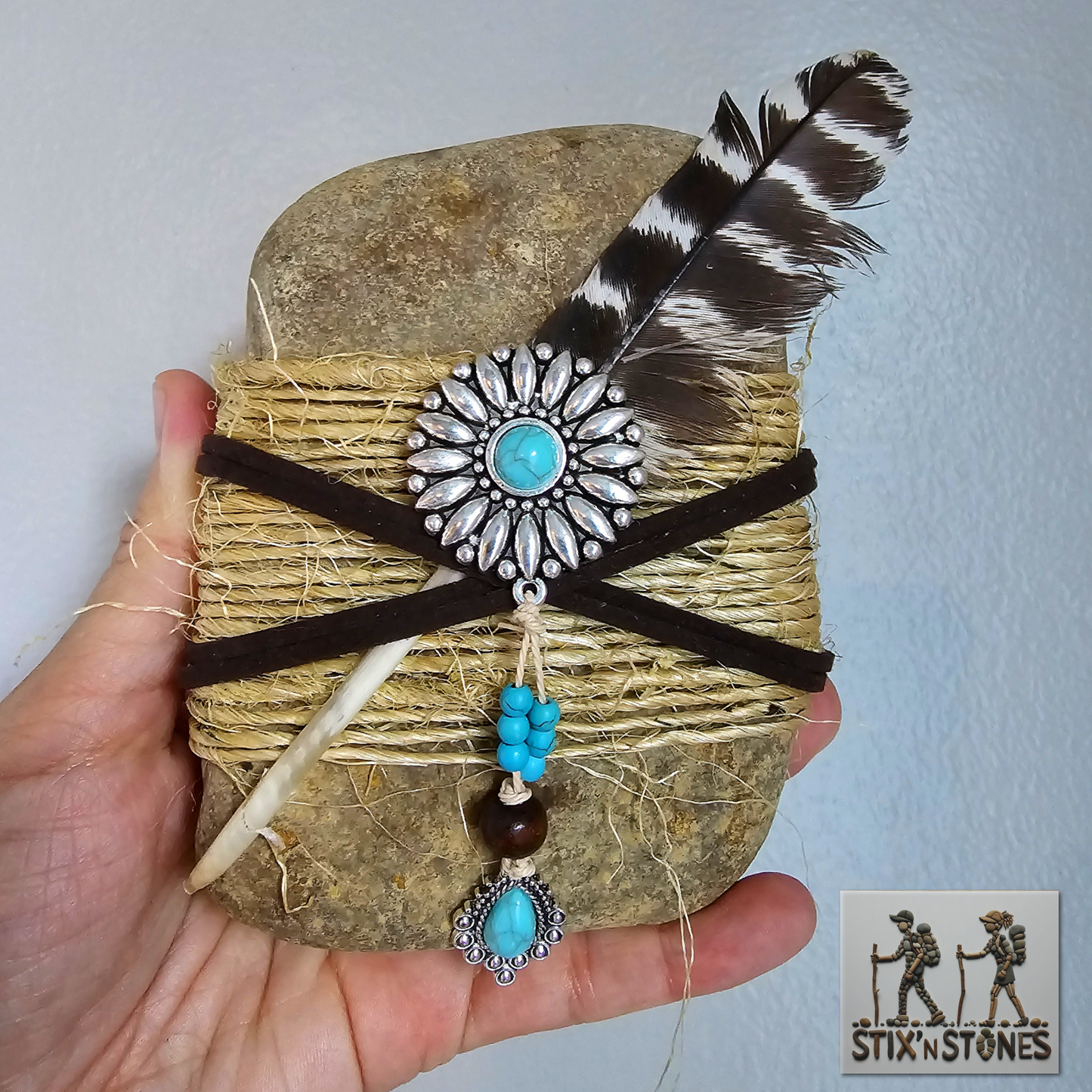 Tribal Twine: Wrapped Sandstone Rock, Zen Stone