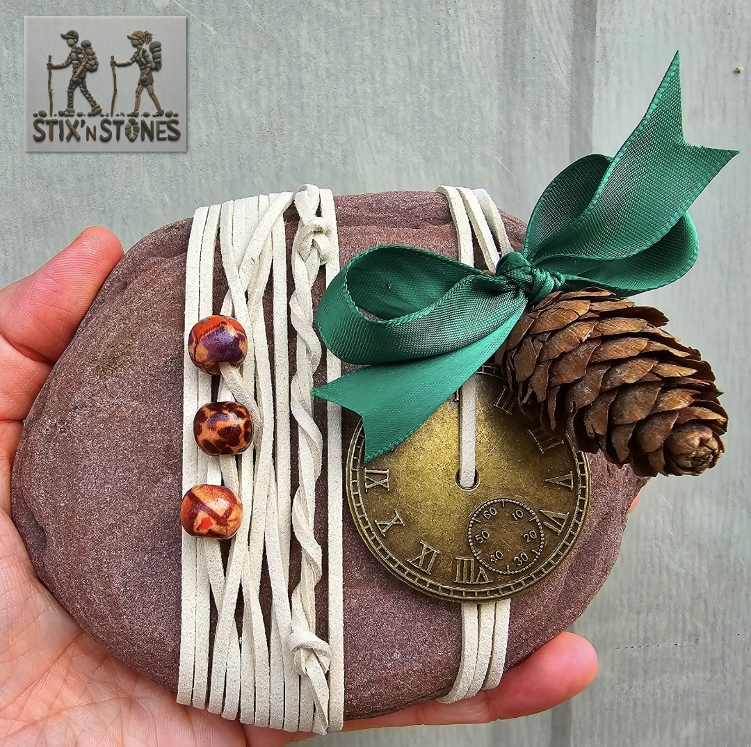 Rustic Pinecone: Wrapped Sandstone Rock, Zen Stone