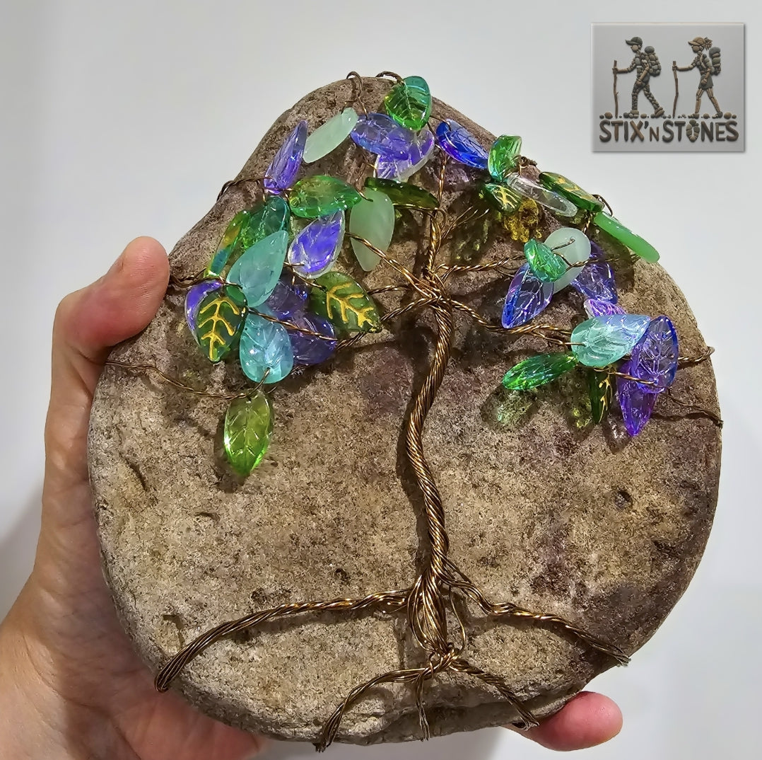 Iridescent Branches: Wrapped Basalt Rock, Zen Stone