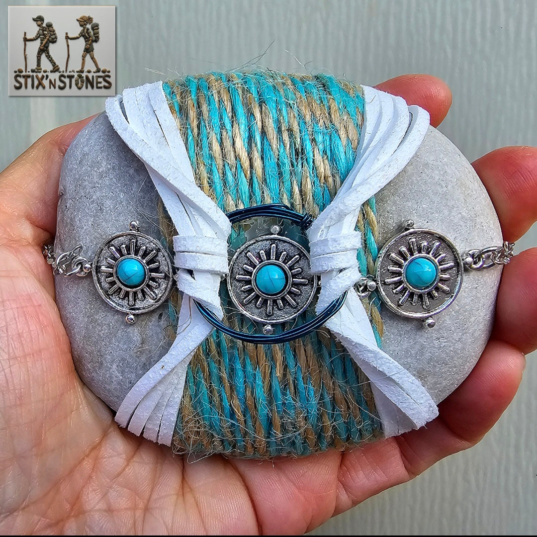 Turquoise Medallion: Wrapped Limestone Rock, Zen Stone
