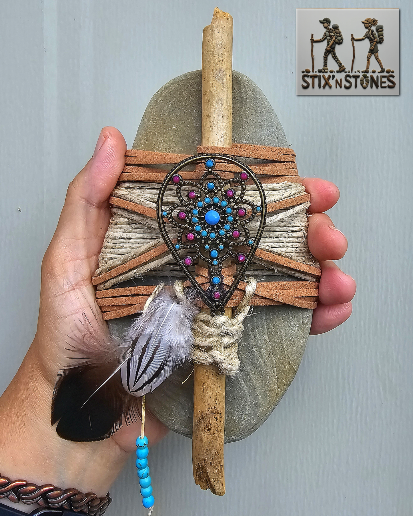 Tribal Spirit: Wrapped Basalt Rock, Zen Stone