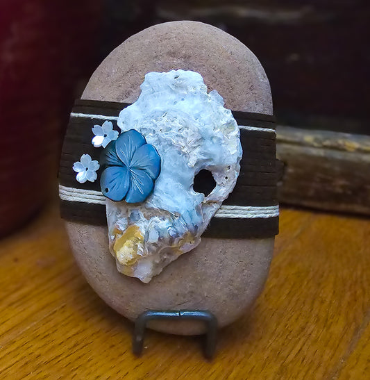 Oyster Shell & Flowers: Wrapped Sandstone Rock, Zen Stone