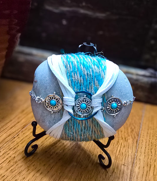 Turquoise Medallion: Wrapped Limestone Rock, Zen Stone