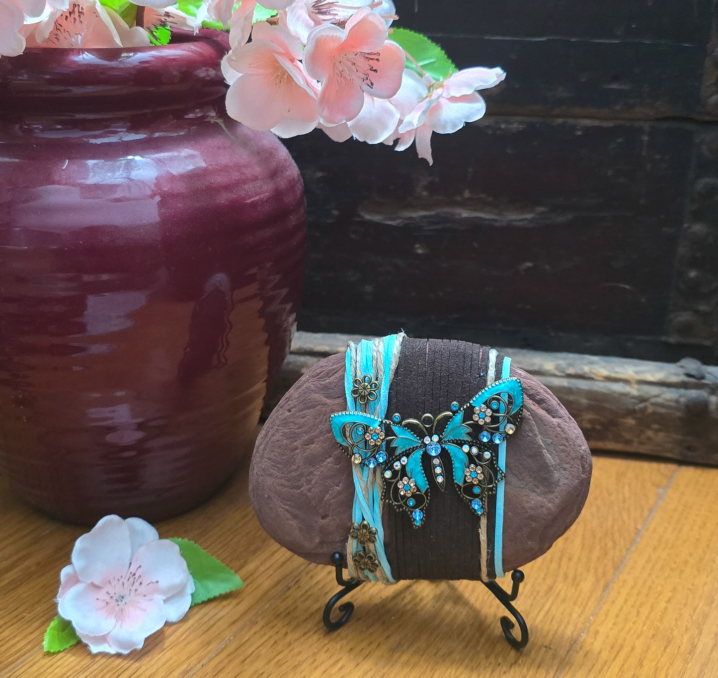 Boho Butterfly: Wrapped Sandstone Rock, Zen Stone