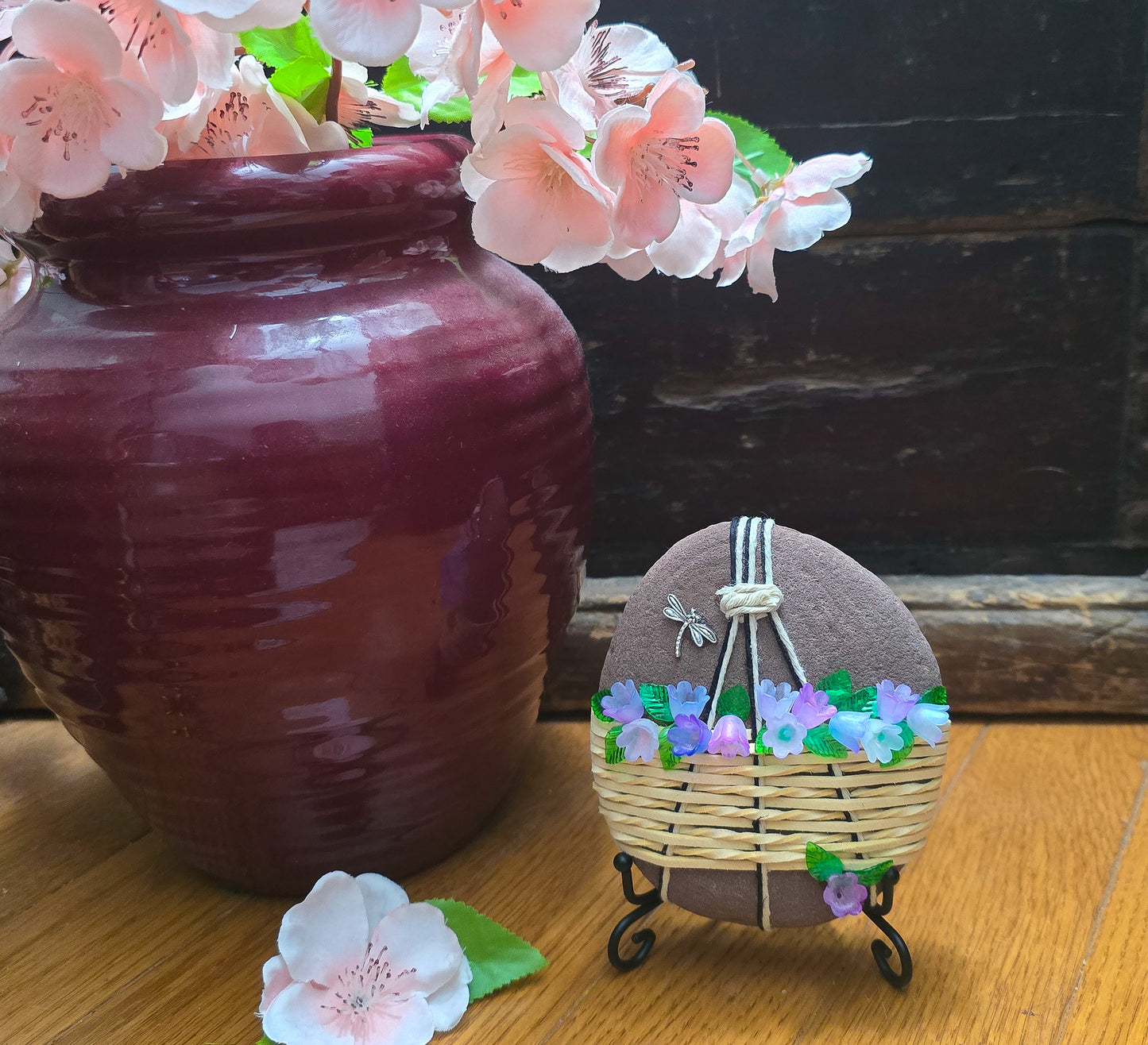 Flower Basket: Wrapped Sandstone Rock, Zen Stone